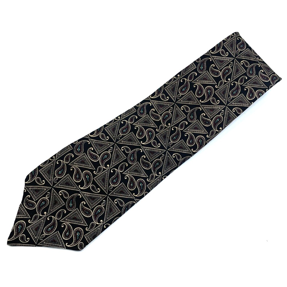 Stafford Men's Neck Tie Silk Paisley and Geometric Black